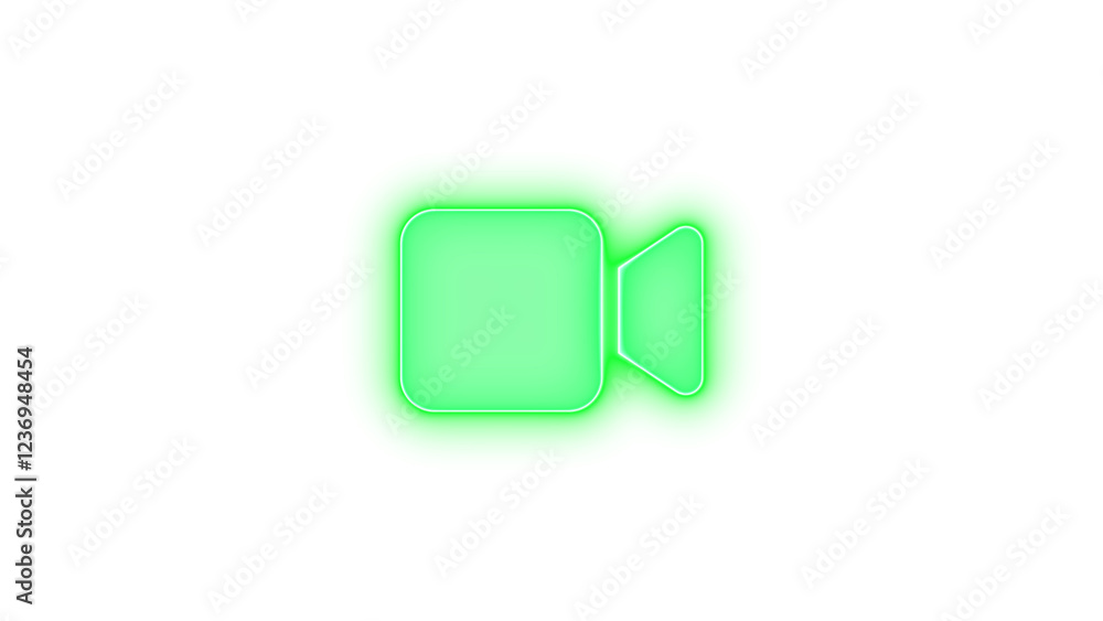 Video icon green color glowing neon on black background Video icon green color glowing neon on black background