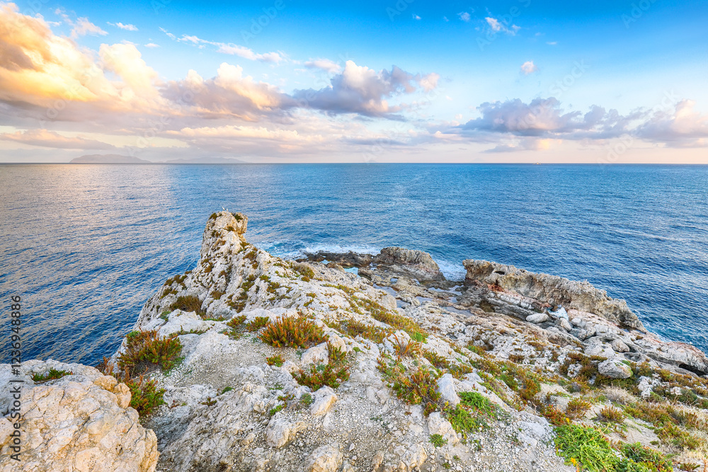 Awesome spring view on the the cape Milazzo panorama of nature reserve.