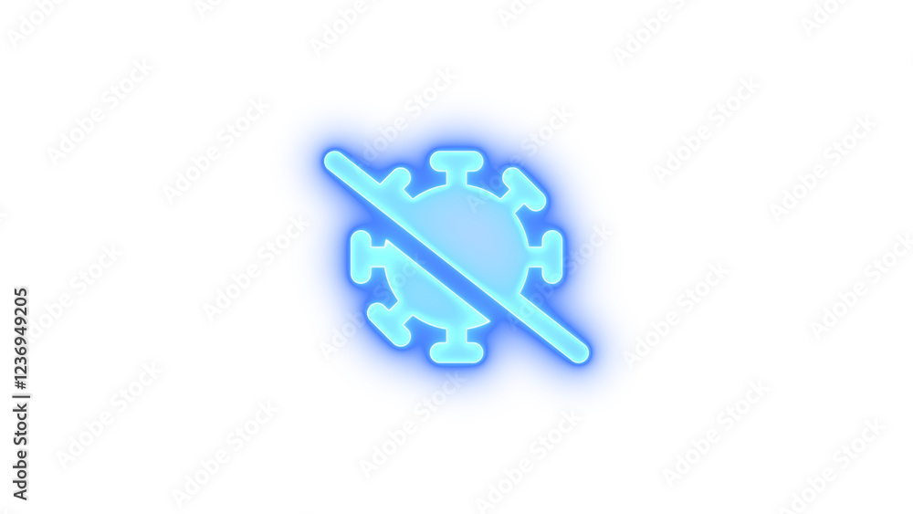 Virus covid slash icon blue color glowing neon on black background Virus covid slash icon blue color glowing neon on black background