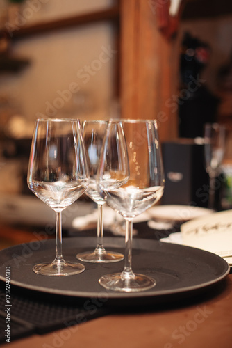 Wallpaper Mural Two empty, beautiful, clean glasses are on a tray in the restaurant. Torontodigital.ca