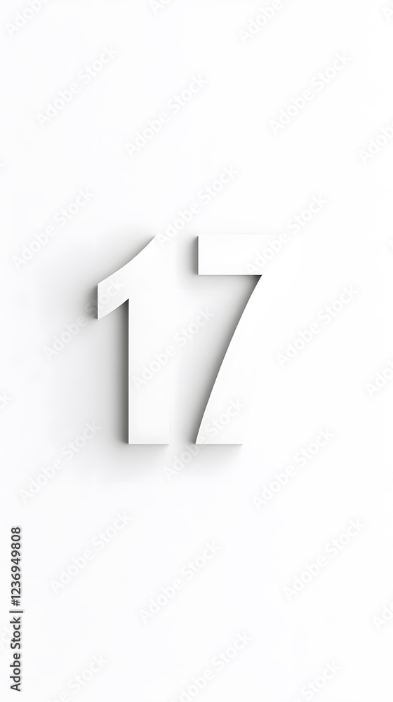 17. A white background with number 17, bold and symmetrical, minimalist design 17. A white background with number 17, bold and symmetrical, minimalist design