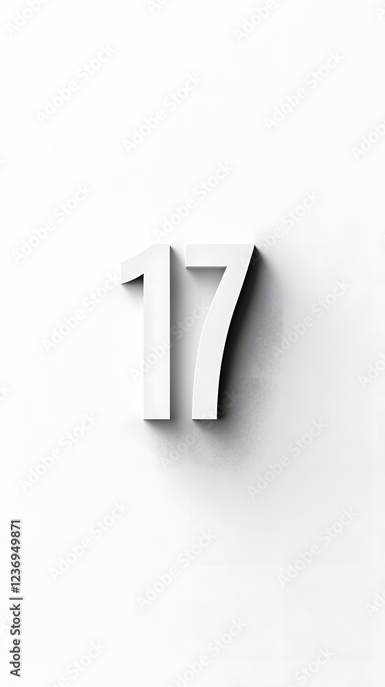 17. A white background with number 17, bold and symmetrical, minimalist design 17. A white background with number 17, bold and symmetrical, minimalist design
