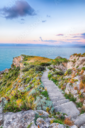 Breathtaking spring view on the the cape Milazzo panorama of nature reserve.