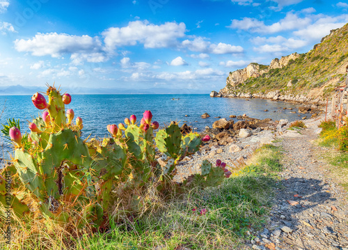 Obraz na płótnie Scenic spring view on the the cape Milazzo panorama of nature reserve Piscina di Venere. w salonie