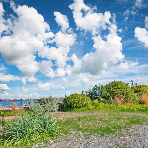 Obraz na płótnie Scenic spring view on the the cape Milazzo panorama of nature reserve Piscina di Venere. w salonie