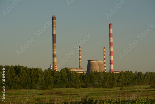 Heat station pipes against the sky