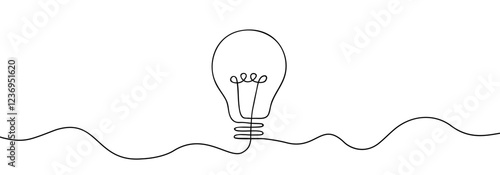 Light bulb one outline line, idea concept, creative of process, continuous line drawing of light bulb, innovations, untangled of problem. Keep it simple business concept, creativity, marketing