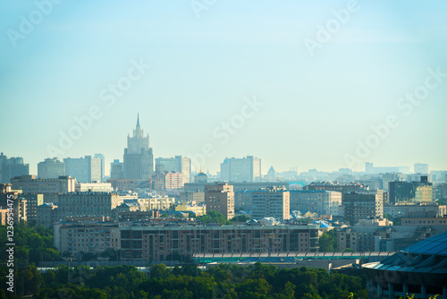 Morning urban landscape of Moscow from Vorobyovy Gory. Russia photo