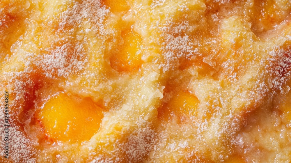 Fresh peach cobbler in a delicious food picture for your blog, social media, or cookbook. The high-quality image captures the close-up detail of the sweet fruit and golden crust.