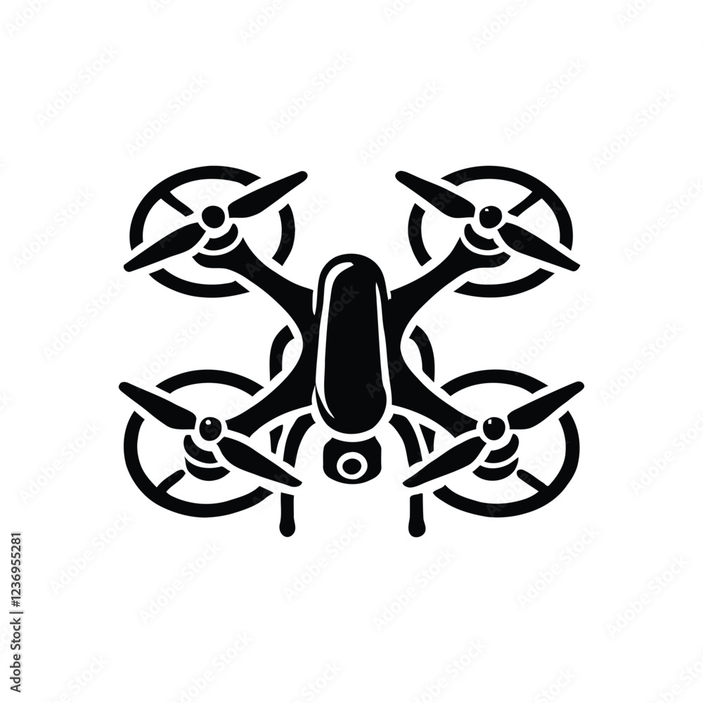 Modern drone camera vector illustration with drone camera icon silhouette Modern drone camera vector illustration with drone camera icon silhouette