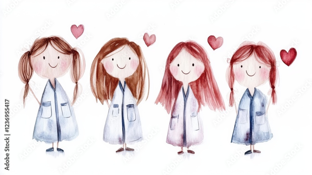 National Vet Girls ROCK Day Cute female cartoon scientists with hearts and lab coats National Vet Girls ROCK Day Cute female cartoon scientists with hearts and lab coats