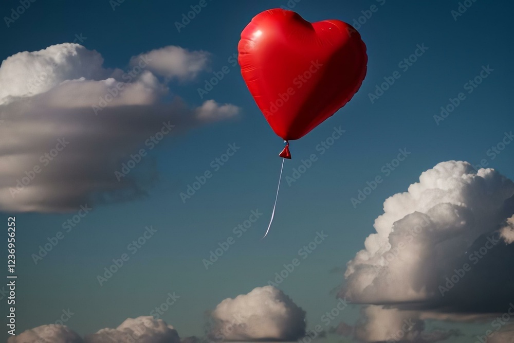 Fototapeta premium red heart shaped balloons Floating in the air with clouds in the background.