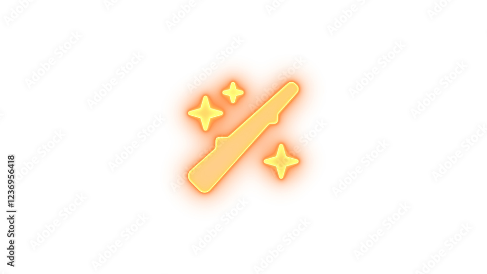Wand sparkles icon brown color glowing neon on black background Wand sparkles icon brown color glowing neon on black background