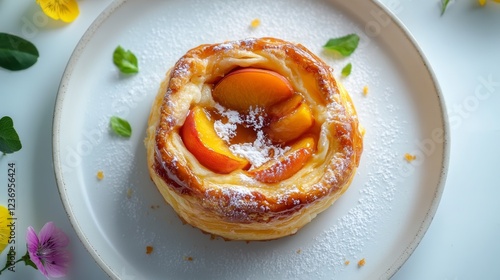 Sweet and flaky pastry filled with peach caramel and topped with sugar. Perfect for summer.