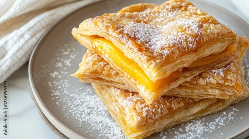 Sweet and flaky pastry filled with peach caramel and topped with sugar. Perfect for summer.