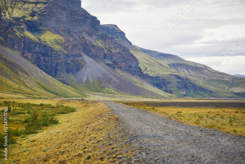 Scenic view of Lomagnupur subglacial mound in Southern Iceland.