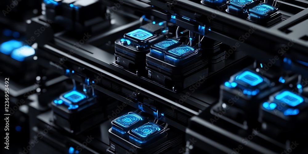 Obraz premium Futuristic Circuit Board with Glowing Blue Components