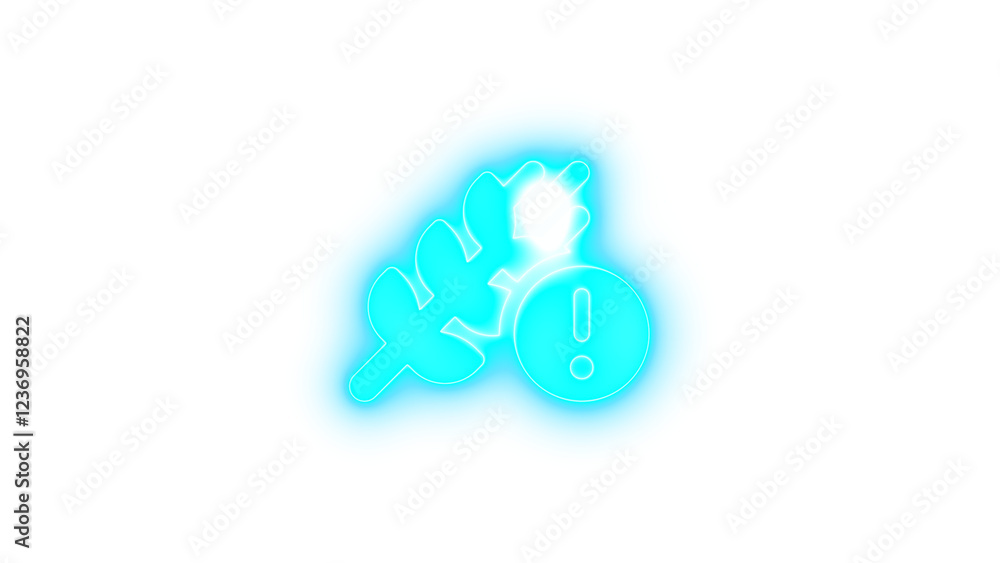 Wheat awn circle exclamation icon cyan color glowing neon on black background Wheat awn circle exclamation icon cyan color glowing neon on black background