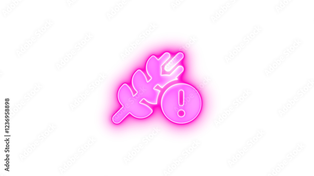 Wheat awn circle exclamation icon pink color glowing neon on black background Wheat awn circle exclamation icon pink color glowing neon on black background