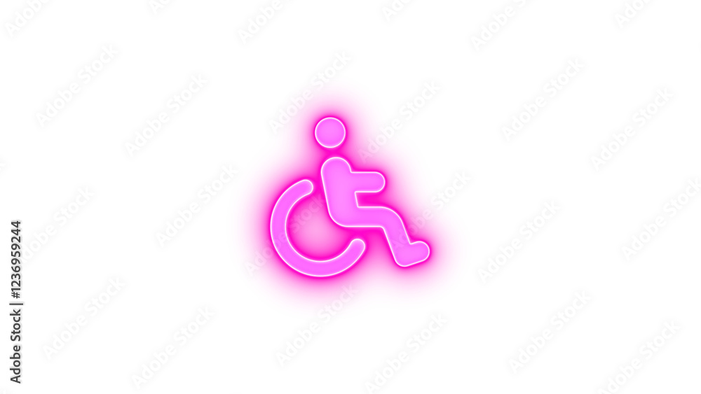 Wheelchair icon pink color glowing neon on black background Wheelchair icon pink color glowing neon on black background