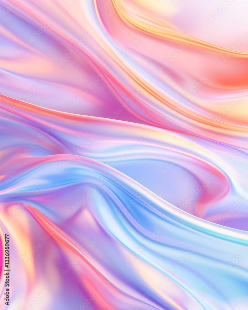 Fototapeta premium Abstract holographic waves in pink, blue and purple colors. Fluid texture background with copy space. Innovative and luxury concept.