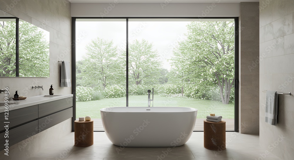 Fototapeta premium Modern Freestanding Bathtub in Luxurious Bathroom Design