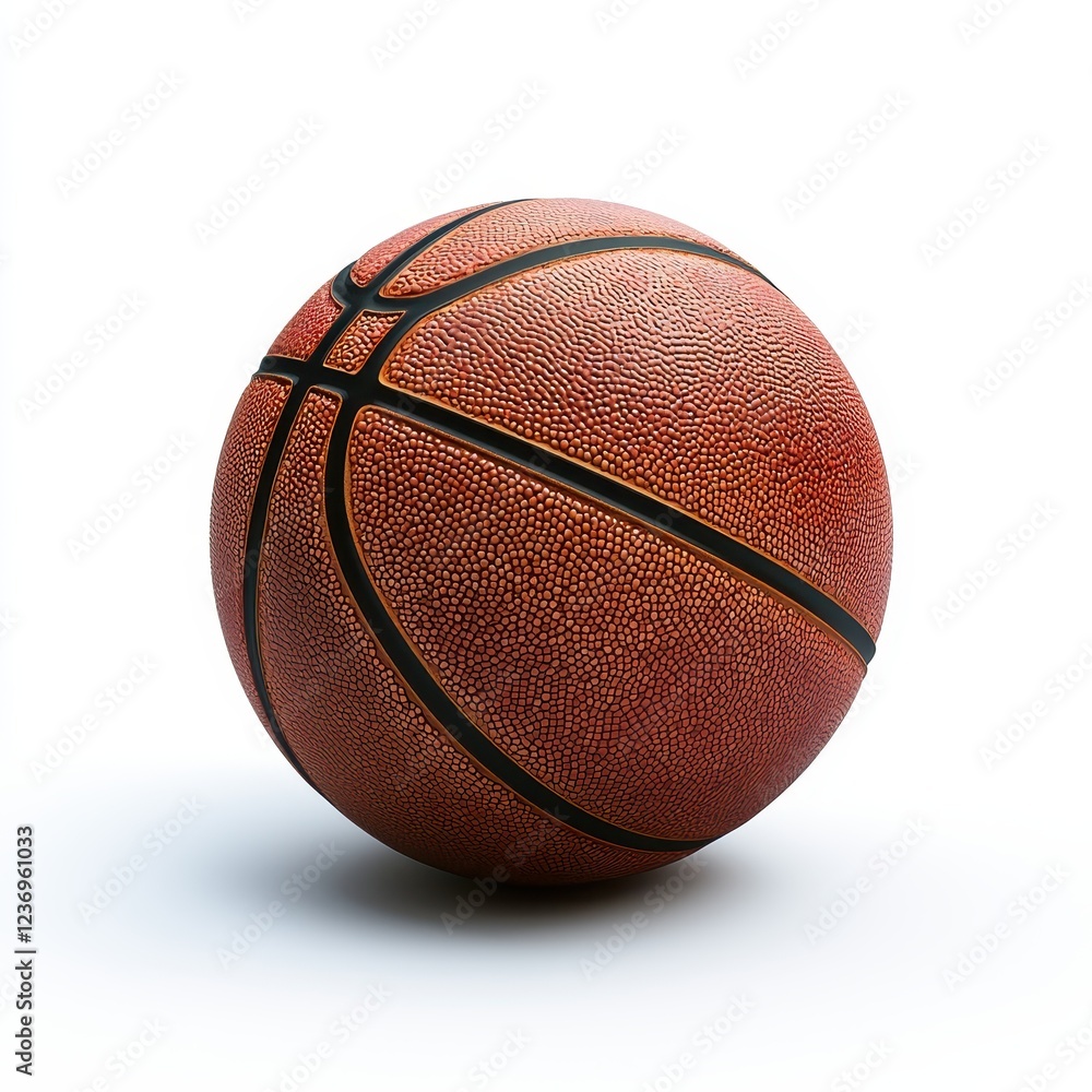 Obraz premium Detailed textured basketball on white background capturing sports energy