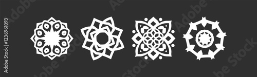 Islamic ornament vector , persian motiff . 2d ramadan islamic round pattern elements . Geometric logo template set. Circular ornamental arabic symbols vector .