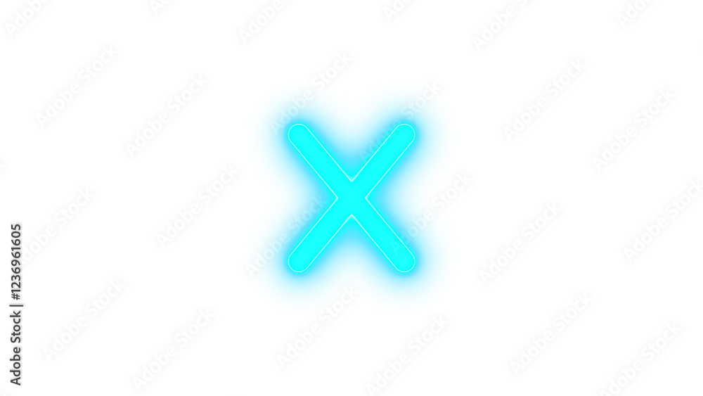 Obraz premium X icon cyan color glowing neon on transparent background