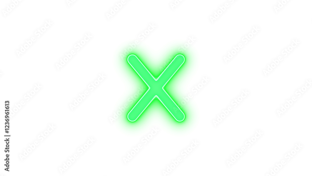 X icon green color glowing neon on transparent background X icon green color glowing neon on transparent background