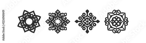 Islamic ornament vector , persian motiff . 2d ramadan islamic round pattern elements . Geometric logo template set. Circular ornamental arabic symbols vector .