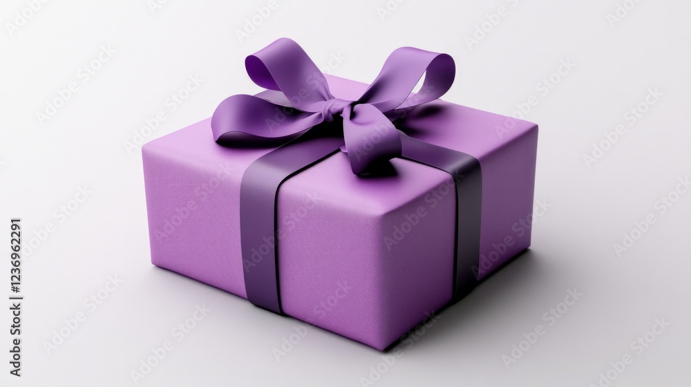 Elegant purple gift box with satin ribbon: perfect holiday or birthday present Elegant purple gift box with satin ribbon: perfect holiday or birthday present
