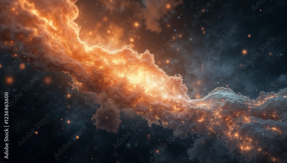 Fototapeta premium Cosmic nebula with glowing orange clouds and sparkling stars in space