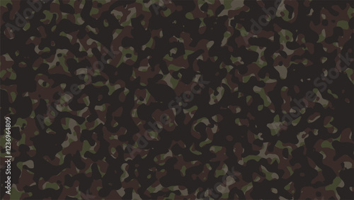 Military camouflage pattern with abstract shapes in green and brown tones
