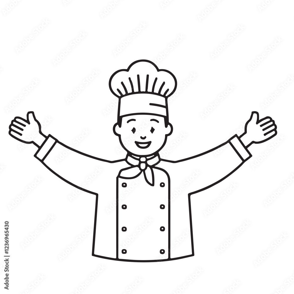 Happy Chef Illustration Welcoming You to Delicious Food Happy Chef Illustration Welcoming You to Delicious Food