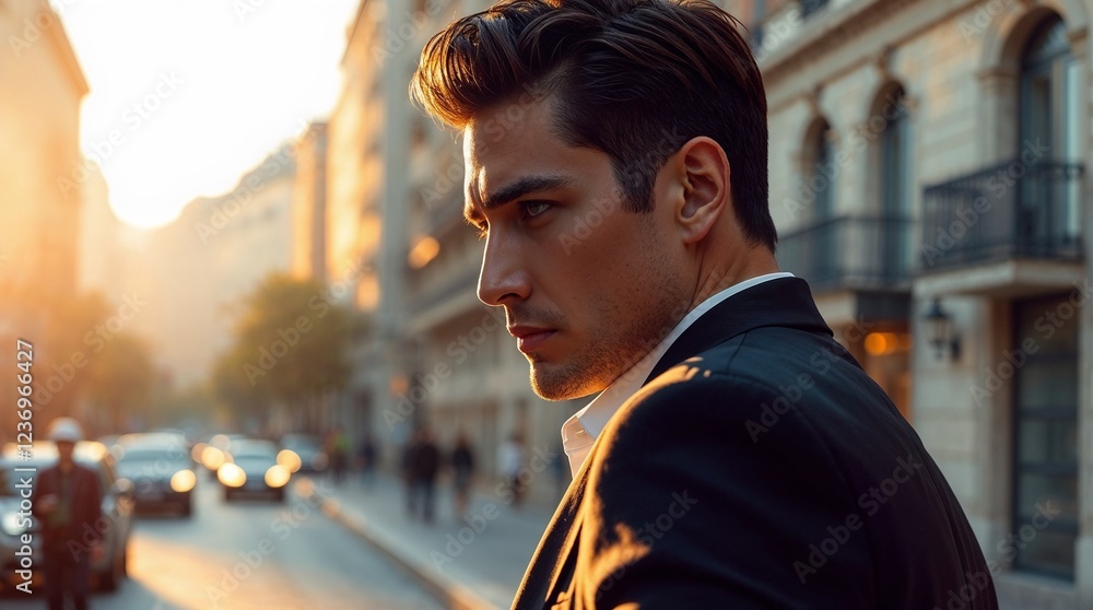 Fototapeta premium A Modern Prince with a Slipper Searching for Cinderella in a City