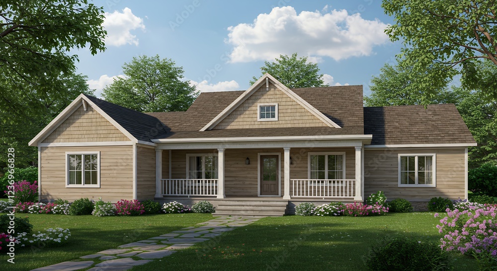Charming Ranch House Plan with Front Porch and Landscaping Charming Ranch House Plan with Front Porch and Landscaping