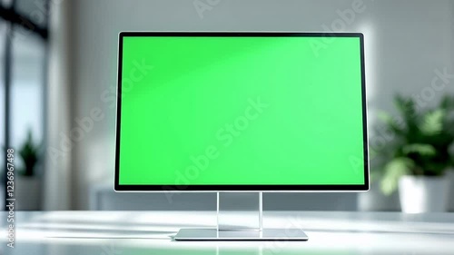 Green Screen Computer Monitor Mockup on Office Desk - Perfect for Presentations