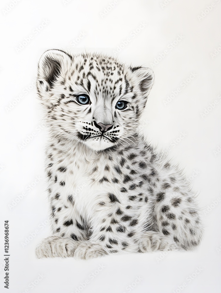 snow_leopard_cub_on_white_background snow_leopard_cub_on_white_background