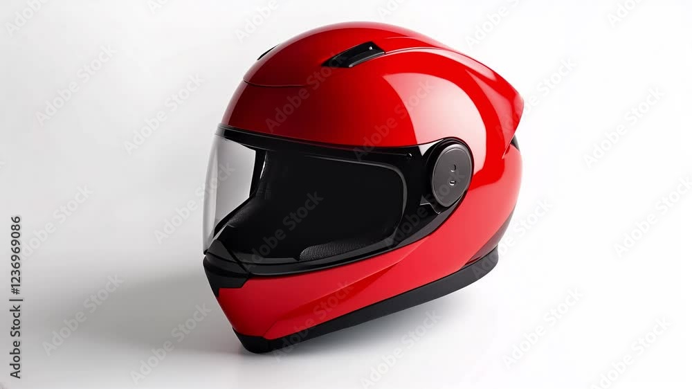 Sleek Red Motorcycle Helmet Rotating 360 Degrees on White Background