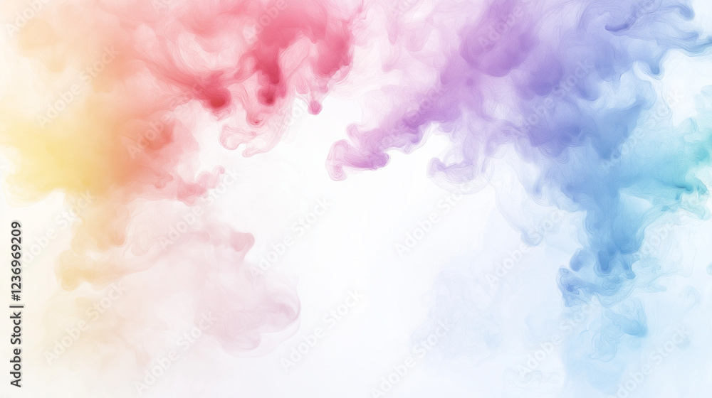Fototapeta premium Abstract Rainbow Vapor: A mesmerizing swirl of vibrant rainbow-hued vapor dances and drifts against a crisp, clean background. The captivating.