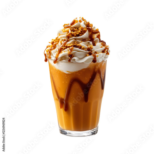 Pumpkin Spice Caramel with Whipped Cream Isolated on Transparent Background