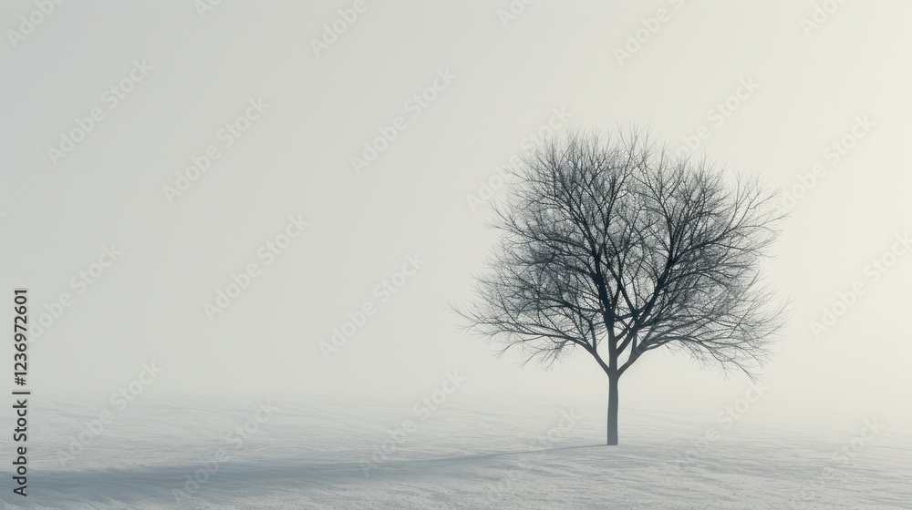 Fototapeta premium A solitary tree stands firm against a muted backdrop, basking in gentle light that highlights its strong form