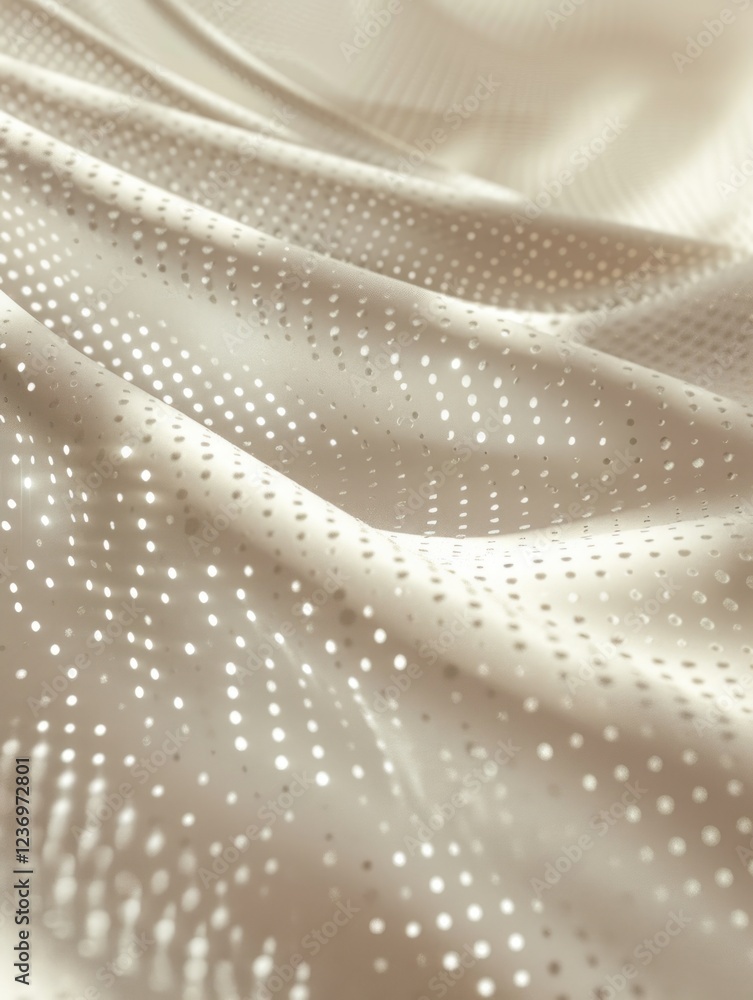 A perforated metal sheet is softly lit against a neutral background, highlighting its texture and design A perforated metal sheet is softly lit against a neutral background, highlighting its texture and design