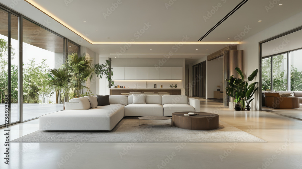 Fototapeta premium abstract white background architecture warehouse hall 3d render illustration