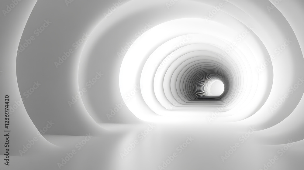 Fototapeta premium Monochrome tunnel perspective 3d render illustration. 3D Illustration