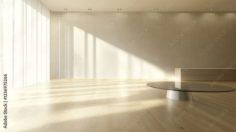 Obraz premium glass table room modern interior in empty room with wooden floor 3d render illustration