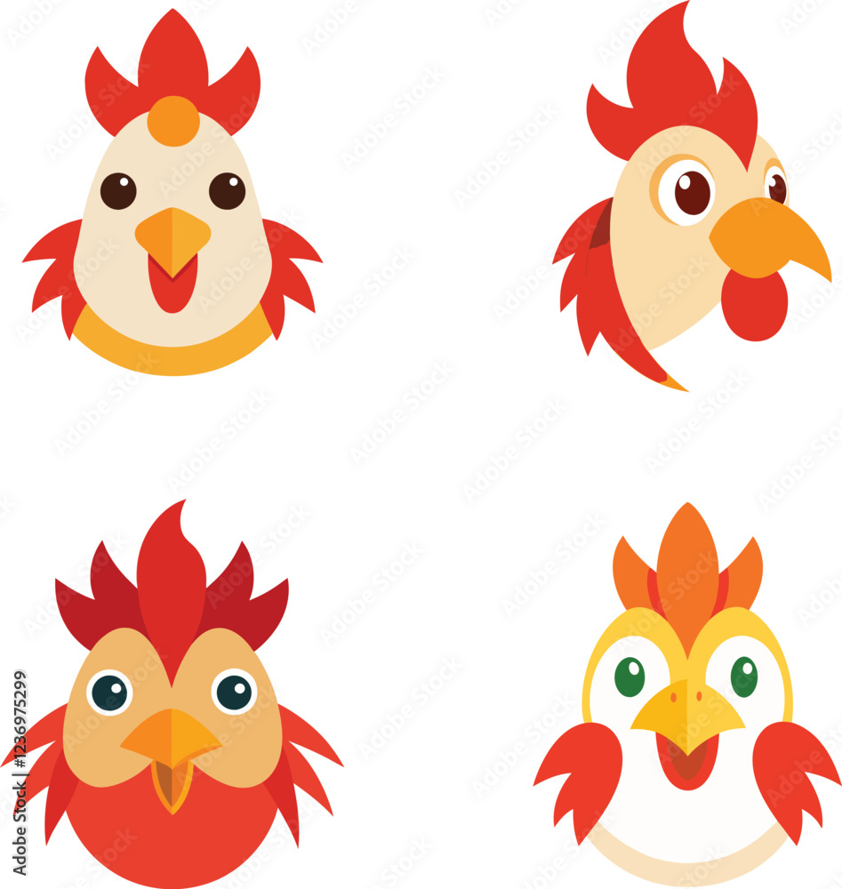 Naklejka premium Cute Rooster head cartoon vector illustration