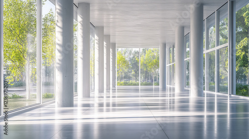 Fototapeta Naklejka Na Ścianę i Meble -  empty bright industrial concrete hall with pillars 3d render illustration