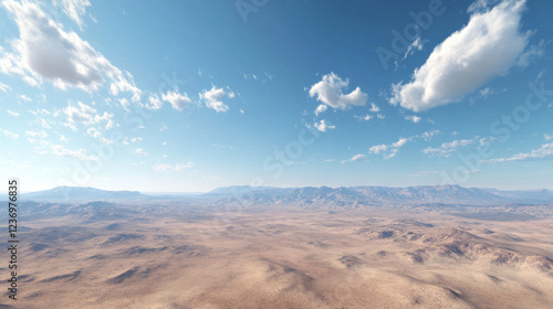 Aerial view of desert landscape with sky background 360 panorama vr environment map. 3D Illustration